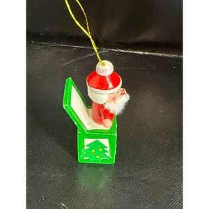 Vintage Wooden Santa Jack In The Box Christmas Ornament Green Red Retro Decor
